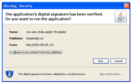 Digital Signature is Verified, click Run
